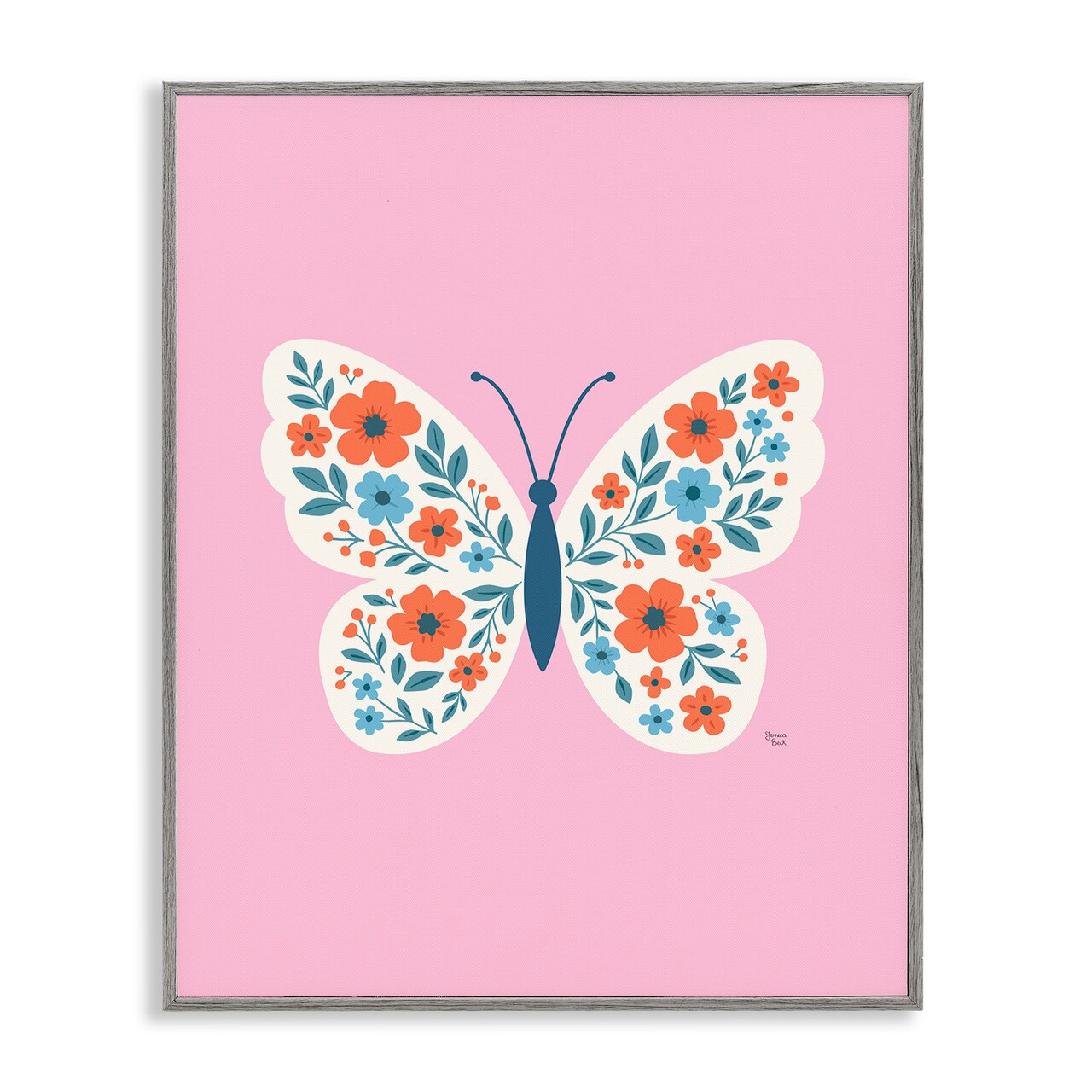 Stupell Industries Boho Pink Floral Butterfly Framed Giclee, design by Jessica Beck